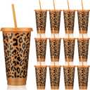 12 Pcs Cheetah Party Plastic Cups with Lid Straw 24 oz Plastic Drink Cups Reusable Bulk Leopard Tumblers for Cheetah Theme Party Favors Birthday Gifts Animal Print Decorations