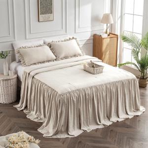 Bonlino Home Bedding Bedspread Set Quilt - Farmhouse Bedspread Summer Coverlet Bed Spreads, Lightweight Quilt Chic Vintage Bedding Ruffle Skirt Bedroom Rustic with 2 Pillow Shams (Queen, Wheat Yellow), size 60×80+30