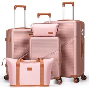 Cosbarn 5 Piece Luggage Sets with Spinner Wheels, Hardshell ABS Suitcase Set with Tsa Lock, Lightweight Hardside Waterproof Travel Suitcases for Men Women, RoseGold (20"/24"/28")