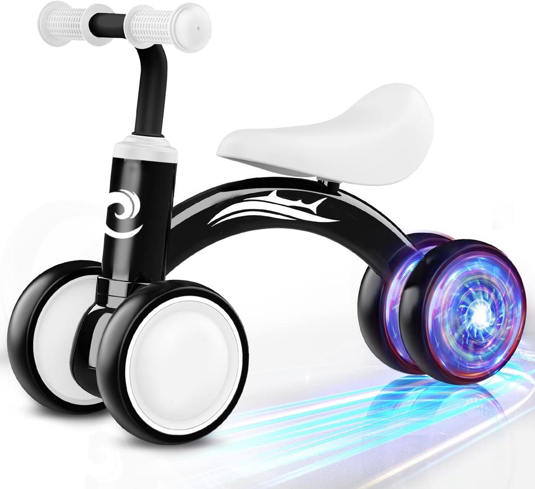 Gamfeiny Colorful Lighting Baby Balance Bike Toys for 1 Year Old Boy Girl Gifts, 10-36 Month Toddler Balance Bike, No Pedal 4 Silence Wheels & Soft Seat First Riding on Toys, 1st Birthday Gifts (Black)