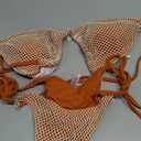 ZAFUL Women's Bikini Set Fishnet Triangle Tie Convertible Collar Halter Bandeau Shell Two Piece Bathing Suit (Medium, Brown)