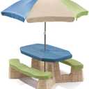 Step2 Naturally Playful Kids Picnic Table with Removable Umbrella, Indoor/Outdoor Toys, Fits 6 Children, Made of Durable Plastic, For Toddlers 3+ Years Old, Blue & Green