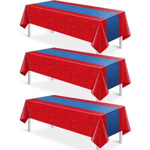 3Pcs Spider Web Themed Birthday Party Tablecloths Decorations,Red Blue Hero Plastic Table Cover Disposable Rectangle Table Cloth for Baby Shower Kids Boys Birthday Party Supplies,54x108 Inch