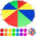 Wettarn Parachute 12 ft for Kids with Handles and Plastic Balls Rainbow Parachute Toy Tent Game for Kids Cooperative Games and Outdoor Playground Activities