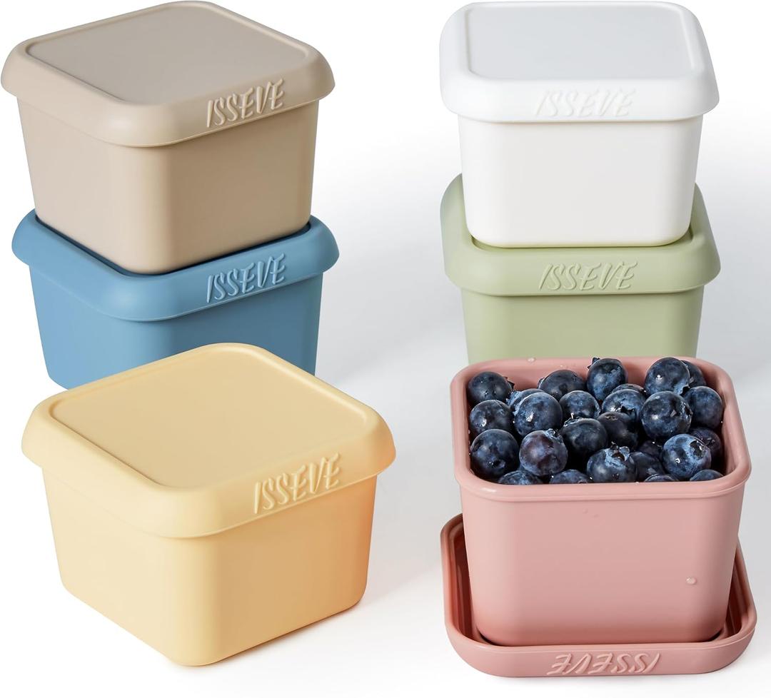 ISSEVE 6Pack 6oz Silicone Snack Containers for Kids, Reusable Small Containers with Lids, Leak Proof Silicone Food Storage Containers, Children Kids Lunch Box for Daycare, School, Travel (Morandi color)