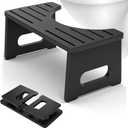 Foldable Toilet Stool, Bamboo Toilet Stool Squat Adults, 7 Inches Poop Stool for Bathroom, Collapsible Potty Step Stool with Non-Slip Strip, Space-Saving, No Assembly (Black)
