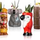 Tiki Mugs for Cocktail Set of 4 - Large Ceramic Tiki Cups,Tiki Glasses Cute Exotic Cocktail Glasses, For Hawaiian Party And Tiki Bar
