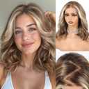 HAIRCUBE 13x6 HD Lace Front Wig for Women, 16-Inch Heat Resistant Synthetic Wavy Hair, Shoulder Length Glueless Lace Wigs for Daily, Party&Date (Blonde balayage)