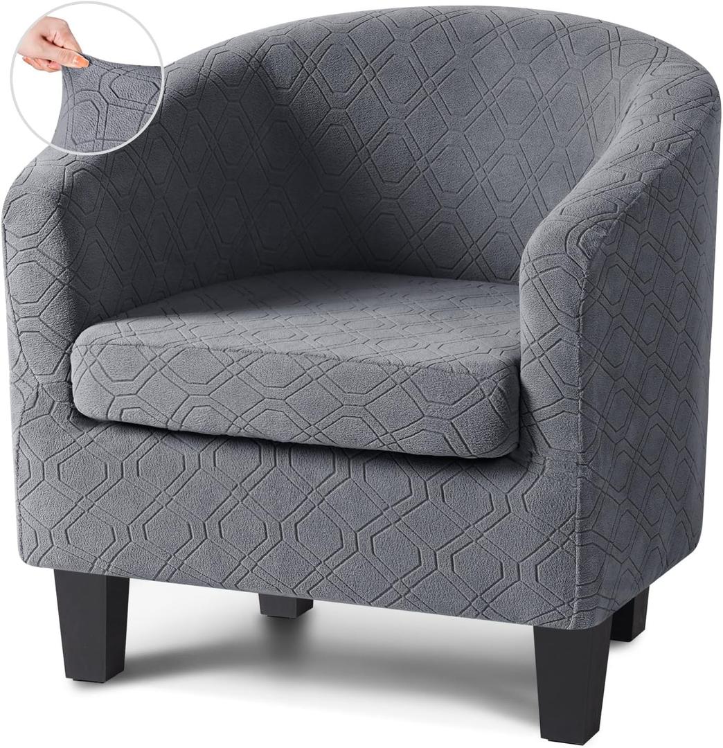 VANSOFY Club Chair Slipcover 2 Piece Stretch Barrel Chair Covers Jacquard Tub Chair Slipcovers Soft Armchair Sofa Cover Couch Furniture Protector1 Pack,Dark Gray