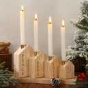 FYSUIMU 4Pcs Wood Christmas Advent Candle Holder House Xmas Nativity Scene Wooden Advent Candlestick Holders for Farmhouse Holiday Home Decor Table Centerpiece