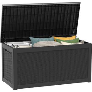 PATIOEASY Outdoor Storage Box 325GAL Waterproof Resin Deck Box,Pool Accessories Supplies，UV-Resistant Lockable Package Delivery Bin for Garden Tools,Large Patio Outside Cushions,Chest,Furniture,Black