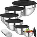 Mixing Bowls with Lids Set, 6 PCS Stainless Steel Mixing Bowls with 3 Grater Attachments, Kitchen Food Storage Organizers Nesting Mixing Bowl, Large Size 4.5, 3.5, 2.1, 1.5, 1.1, 0.7QT-Black