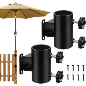 Patio Umbrella Holder for Deck and Fence Heavy Duty Deck Railing Umbrella Holder, 2 Pack Black-Coated Steel Mount Brackets, Fits Poles Up to 2.24", Rust-Resistant, Easy Installation