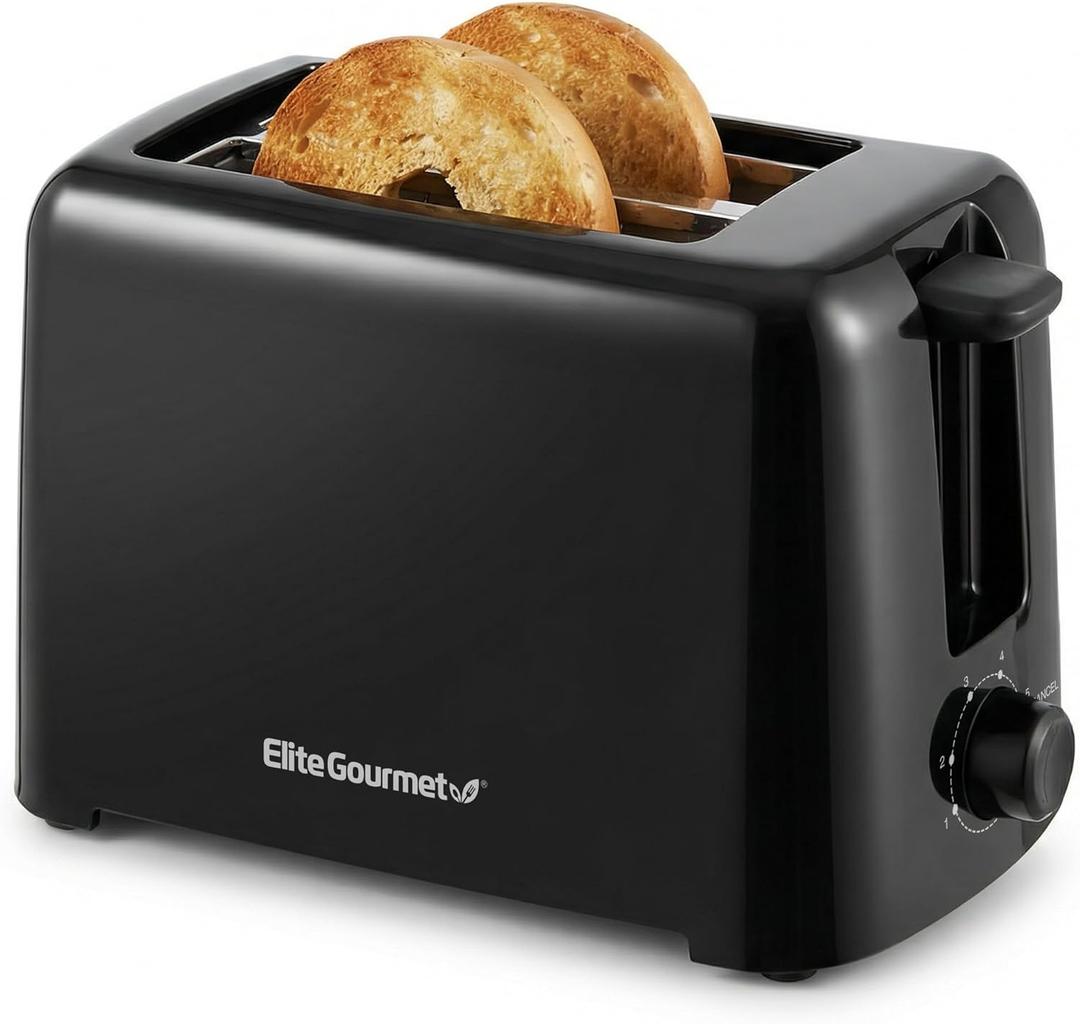 Elite Gourmet 2Slice Cool Touch Toaster – 6 Browning Levels, Extra Wide 1.25” Slots for Bagels & Thick Bread, Cancel Function, Compact, ETL Certified, Black