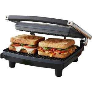Panini Press Gourmet Grilled Cheese and Sandwich Maker - Electric Indoor Grill with Drip Tray for Healthy Cooking Options (Silver)