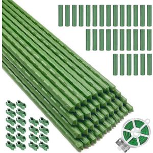 Garden Stakes Kit, 40 Sets 16 inch 0.43" in Diameter Steel Plant Stick Support (with Accessories Total 91 pcs), DIY 3ft 4ft 5ft 6ft 7ft Sturdy Tomato Stakes for Indoor & Outdoor Gardening Supplies