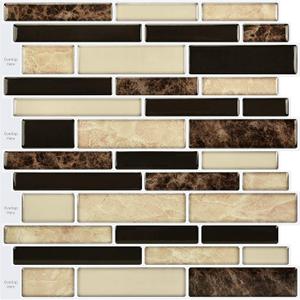 LONGKING 10-Sheet Brown Peel and Stick Backsplash Tile for Kitchen, Vinyl 3D Self-Adhesive Tile Stickers for Kitchen, Bathroom, Counter Top (Tan)
