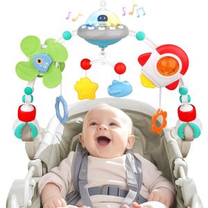 Musical Baby Stroller Arch Toys, Travel Car Seat Toys, Baby Play Arch Crib Accessory Toys, Mobile for Bassinet, Pram Activity Arch Bar Toys for Babies Infants