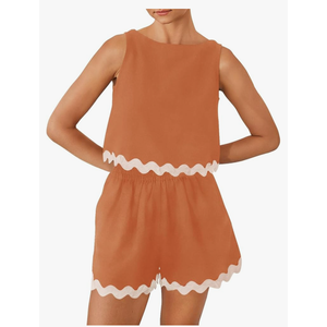 ZESICA Women's 2024 Summer 2 Piece Outfits Set Linen Lace Trim Crewneck Tank Crop Top and Shorts Lounge Pajama Sets,L ZESICA Women's 2024 Summer 2 Piece Outfits Set Linen Lace Trim Crewneck Tank Crop Top and Shorts Lounge Pajama Sets,L
