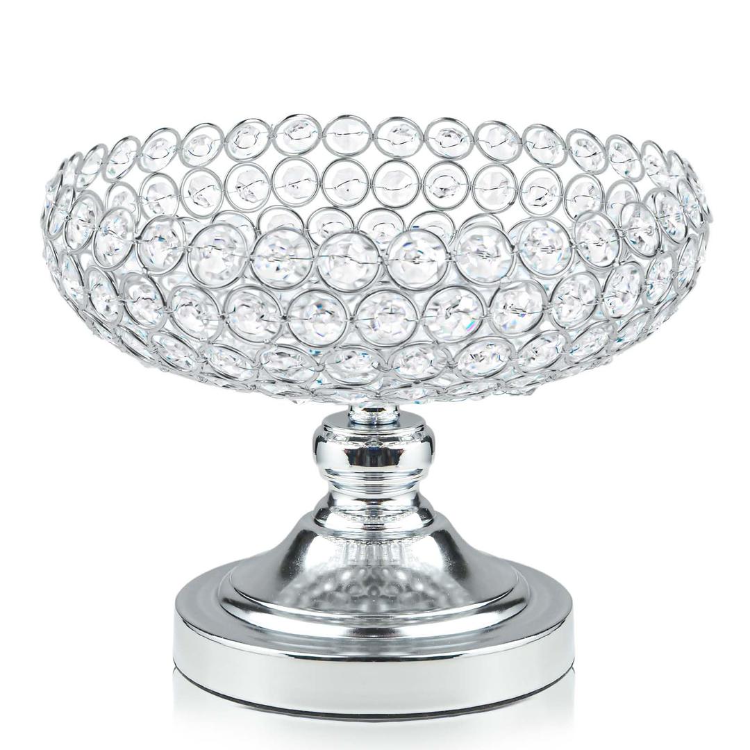 Hollow-Carved Design Crystal Fruit Bowl for Table Centerpiece/Counter/Gorgeous Fruit tray for your Kitchen.Nice Gift for Her.(Silver, Bowl Shape 1pc)
