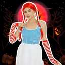 Halloween Fast Food Costume Women Include Red Wig White Half Waist Apron Long Arm Warmer Gloves Striped High Knee Socks for Deluxe Halloween Cosplay