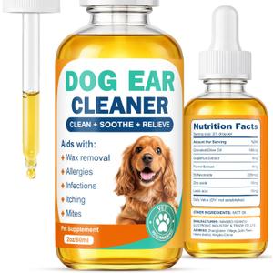 Dog Ear Cleaner and Infection Treatment,Natural Ear Drops for Dogs, Gentle Relief for Itching, Irritation, Wax Build-Up & Infections,Safe Ear Cleaning Solution for All Breeds & Ages (60ML)
