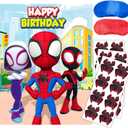 Spidey Birthday Decorations, Spidey Party Games for Boys Girls, Large Poster 24PCS Stickers for Spidey Birthday Party Supplies