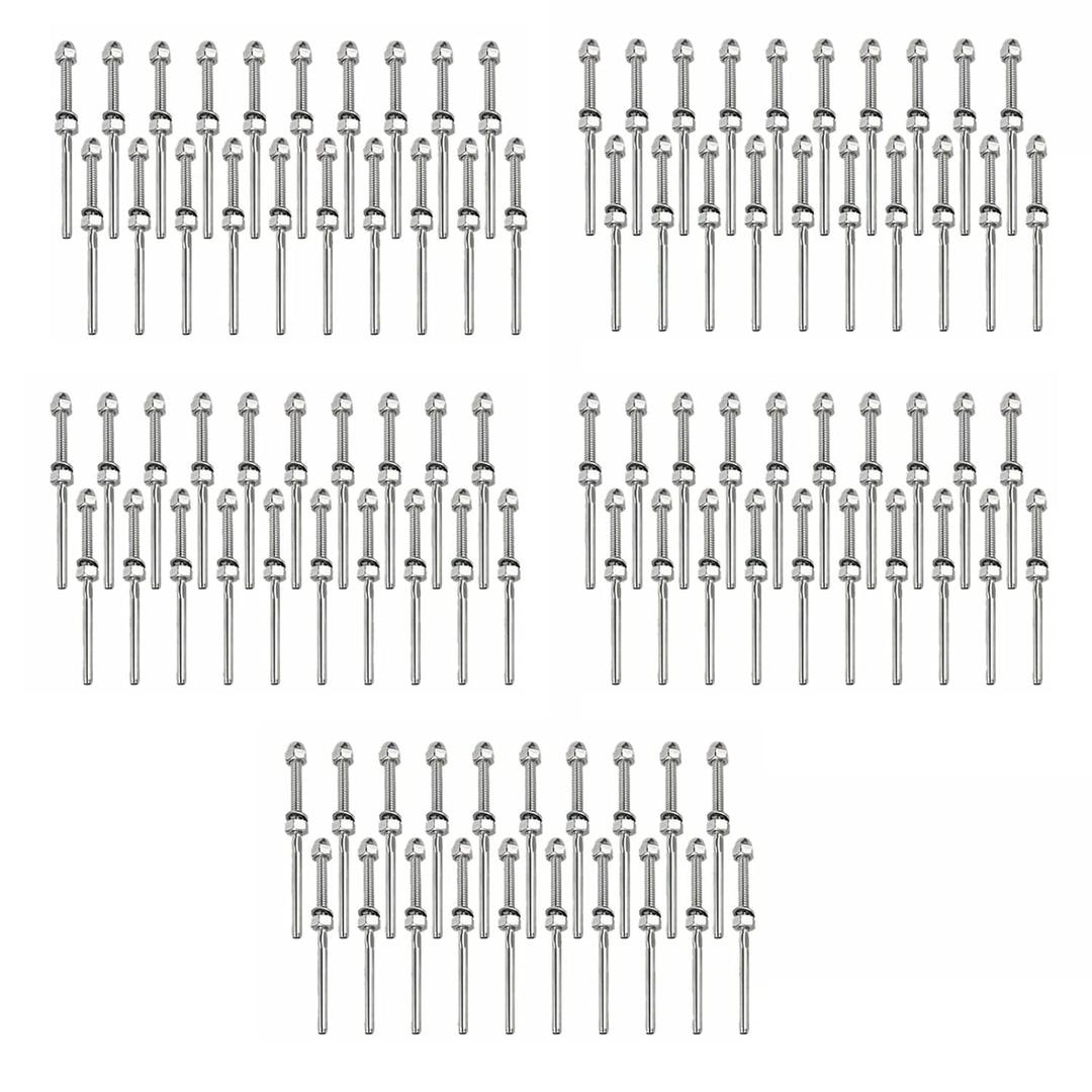 100Pack Hand Swage Threaded Stud Tensioner End Fitting 1/8" Staineless Steel Cable Railing Kit Stair Railing Kit Threaded Terminal Stud