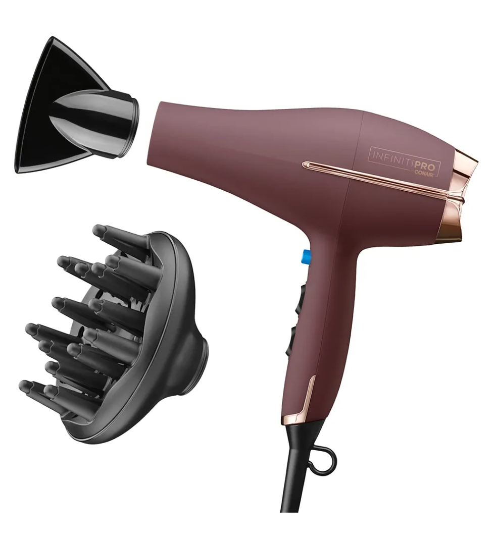INFINITI PRO by CONAIR Hair Dryer, 1875W Blow Dryer with Diffuser and Concentrator Attachments, AC Motor with Ceramic Technology, 3 Heat & 2 Speed Settings, Plum