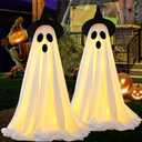 [Timer] 2Packs Halloween Decorations Outdoor, Cute Halloween Decorations Indoor, Spooky Ghost Halloween Decor with Witch Hat, Scary Ghosts Decor with LED Lights for Front Porche Yard Garden Home