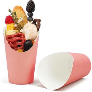CAMKYDE 50 Pcs French Fries Holder, 12oz Disposable Paper French Fry Cups Charcuterie Cups for all Occasions (12oz, Pink)