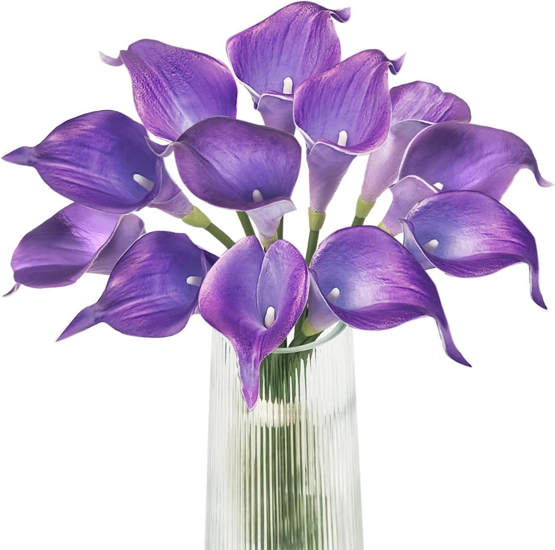 Letjolt Calla Lily Purple Artificial Flowers 12Pcs Table Flower Decor Faux Calla Lilies Bouquet for Wedding Bride Shower Home Decoration, Purple