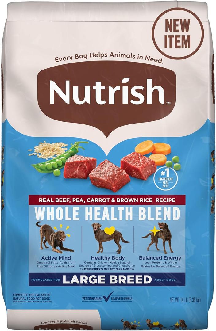 Nutrish Large Breed Real Beef, Pea, Carrot & Brown Rice Recipe Whole Health Blend Dry Dog Food, 14 lb. Bag (Rachael Ray)