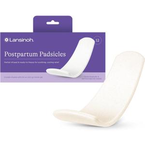 Lansinoh Postpartum Cooling Pads, Perineal Ice Packs, 12 Count, Witch Hazel Pads for Postpartum Care, Padsicles with Cooling and Comforting Aloe Vera