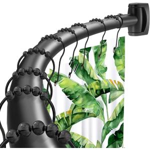 Black Curved Shower Curtain Rod,35-76 Inches Adjustable Length Curved Shower Rods Round Shower Curtain Rod Rust Proof Stainless Steel Curved Shower Rods For Bathroom