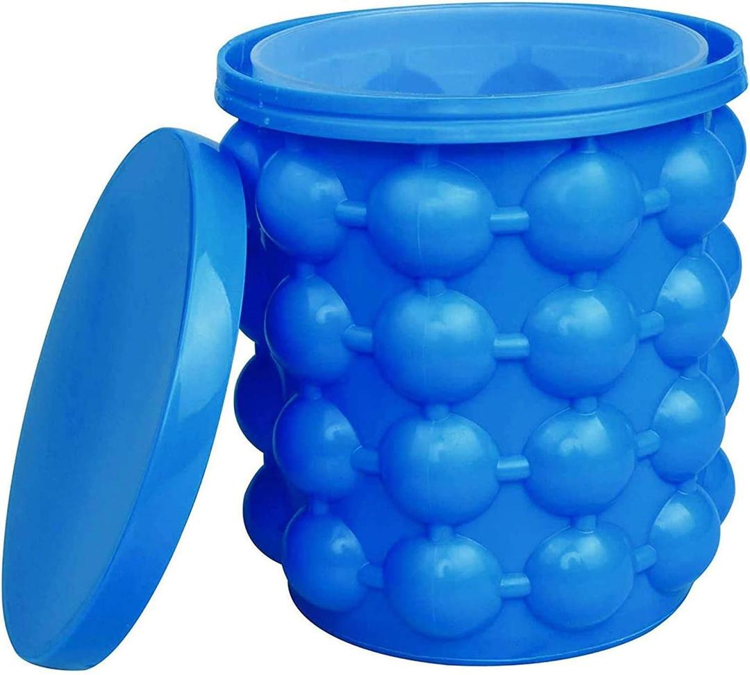 Ice Cube Mold Ice Trays Silicone Ice Bucket 2 in 1 Ice Cube Maker Wine Chiller Round Portable For Frozen Whiskey Cocktail Beverages
