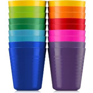 PLASKIDY Kids Cups - Set of 18 Plastic Toddler Drinking Cups, 8 Ounce Tumblers in 9 Assorted Colors - Reusable, Dishwasher Safe, BPA Free for Kids and Toddlers