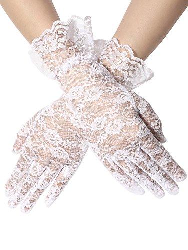 SATINIOR Lace Princess Gloves for Girls Tea Party Dress Up Gloves Halloween Costume Party Princess Cosplay(White)