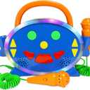 Kidzlane Kids Karaoke Machine - Singing Machine with 2 Microphones and Bluetooth - 100 Pre-Loaded Songs - Kids Music Player with Voice Changer, Record and Playback, and Multicolored LED Lights