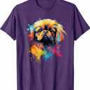 Watercolor Colorful Pekingese Dog T-Shirt for Men Women Girls Kids Small