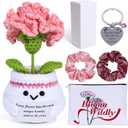 Crochet Carnations Cosmetic Bag Keychain Sets Gifts, Emotional Support Positive Flowers, Inspirational Keychain, Positive Birthday Thanks Gifts for Her Women Teacher Friends Family Nurse Yourself