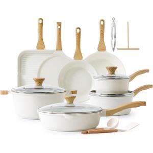 SENSARTE Nonstick Ceramic Cookware Set 23-Piece, Healthy Pots and Pans Set, Non-toxic Kitchen Cooking Set with Stay-Cool Handles, Silicone Utensils and Pot Protectors, PFAS & PFOA Free (Medium, White)