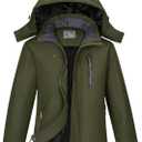 CAMEL Men's Winter Ski Jackets Waterproof Snow Coat with Hood Mountain Windproof Rain Jacket (X-Large, Army Green)