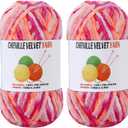 2 * 100g Velvet Chenille Chunky Yarn, Handcrafts Weaving Soft Chenille Yarn for Crocheting Clearance, Used for Making Baby Yarn Blanket, Clothes, Knitting Creations (Colorful - G)