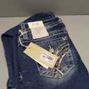 Miss Me Women's Muted X Embellished Faux Flap Pockets Mid-Rise Bootcut Jeans (28W x 34L, Vintage Blue)