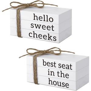 Maitys 2 Pieces Farmhouse Mini Book for Bathroom Kitchen Decor, Funny Wooden Mini Books for Your Restroom Shelf the Small Decorative Accent for Bathroom Kitchen(Classic Style)