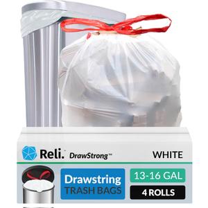Reli. Tall Kitchen Drawstring Trash Bags 13 Gallon | 500 Count Bulk | Kitchen Garbage Bags | White | 13 Gallon - 16 Gal Capacity