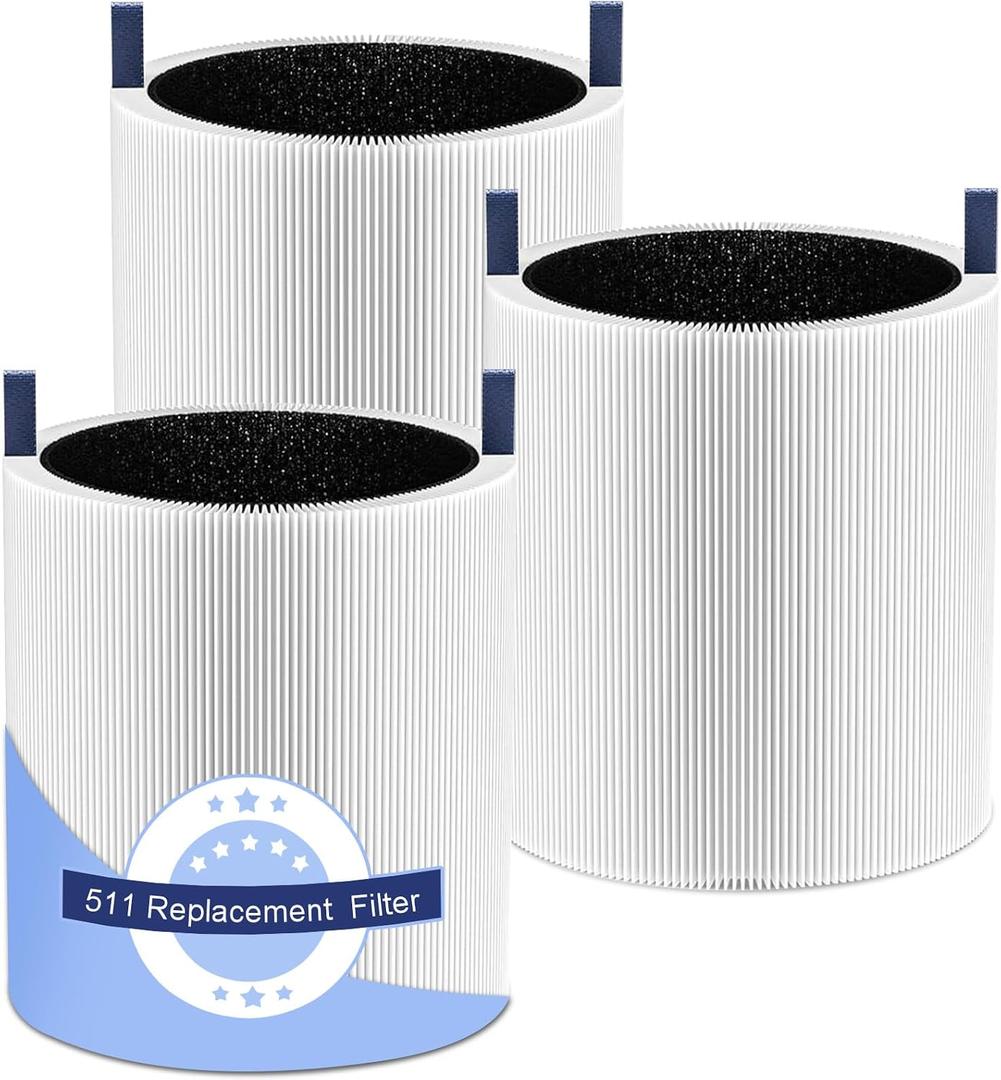 3 Pack 511 Replacement Filter Compatible with Blueair Blue Pure 511 Air Purifier, True HEPA Filter Particle and High-Efficiency Activated Carbon Filter for Home Large Room