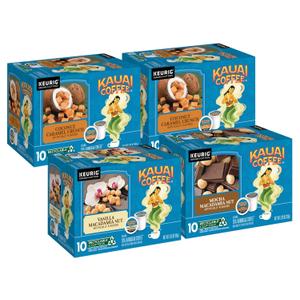 Kauai Coffee K-Cup Pods for Keurig Brewers  Arabica Coffee, 10% Hawaiian  Medium Roast, Rich, Smooth, No Bitterness  Three Flavors, 4 Packs of 10 Single Serve K-Cups