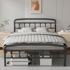 Metal Full Size Bed Frames with Headboard, 1500 Lbs Heavy Duty Bed Frames Noise-Free Design & 12" Underbed Storage,No Box Spring Needed/Tool-Free 30 Mins Assembly